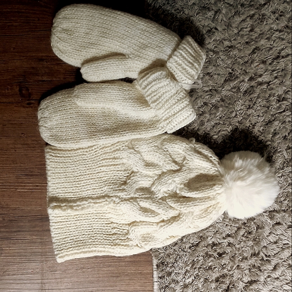 Pretty winter gloves and hat.